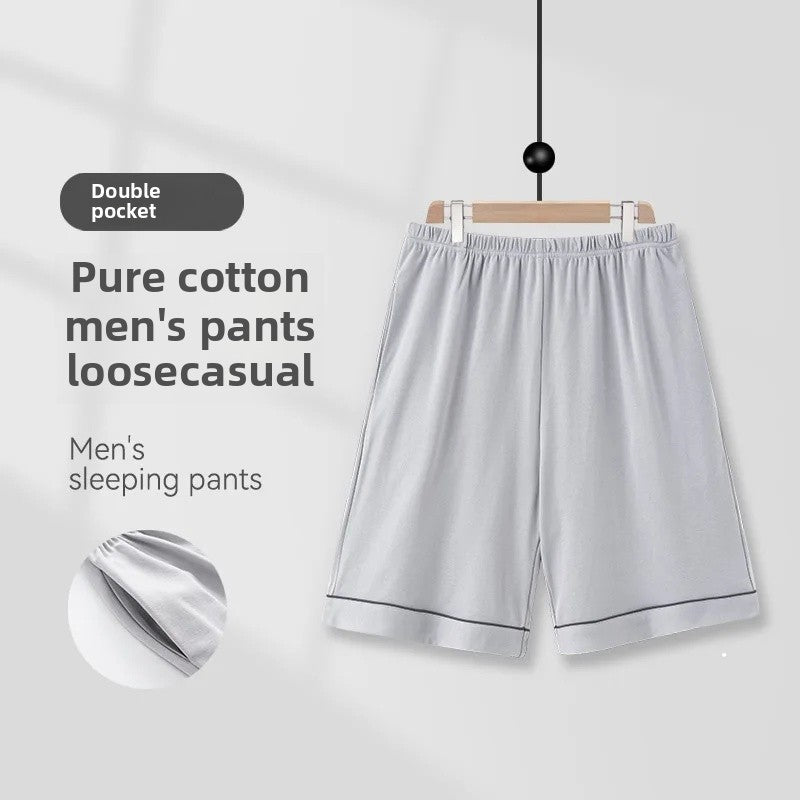 Summer Men's Loose Fit Short Pants Thin Cotton Sporty Comfortable Five-Point Home Leisure Pants Outerwear Big Size Sleepwear