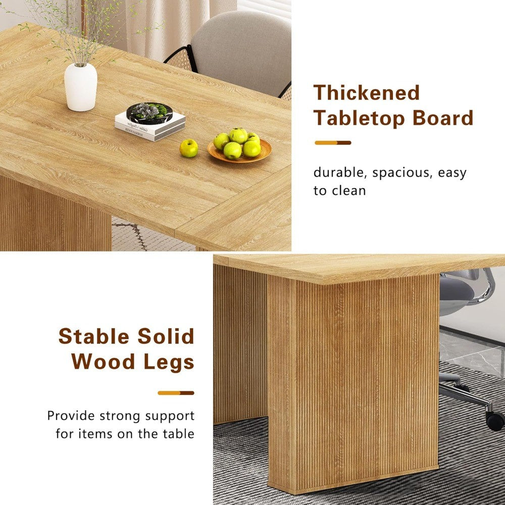 78 Inch Rectangular Dining Table for 6 to 10, Farmhouse Fluted Dining Kitchen Table, Modern Wood Long Dining Table for Kitchen L