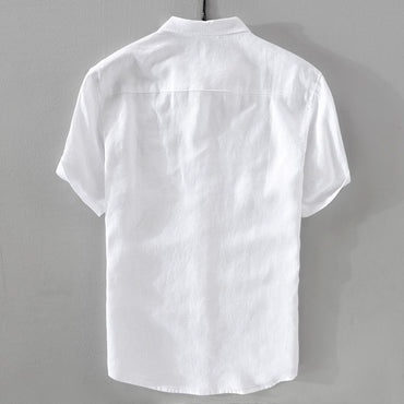 100% Linen Short Sleeve Shirt Men Cotton Linen Clothing Top Casual Summer Half Sleeve Shirt Loose Style Square Collar