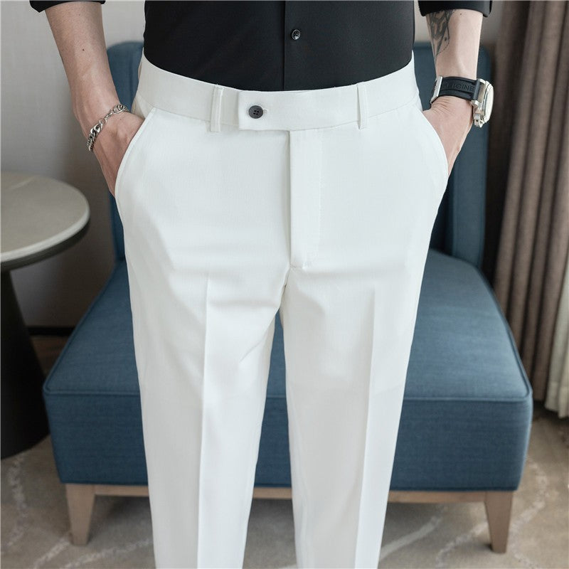Stretch Solid Color Men's Trousers, Suitable for Business Casual, Parties, Formal Events, and Ankle-length Slim Pants.28-40