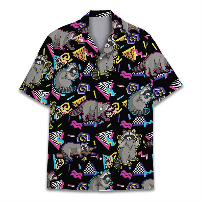 Funny Raccoon 3D Print Shirts For Men Hawaiian Casual Short Sleeve Lapel Blouse