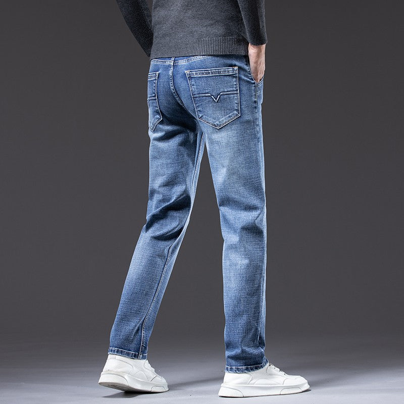 Autumn Winter New Business Men's Jeans Classic Fashion Stretch Washed Casual Denim Trousers Comfortable Straight Male pants
