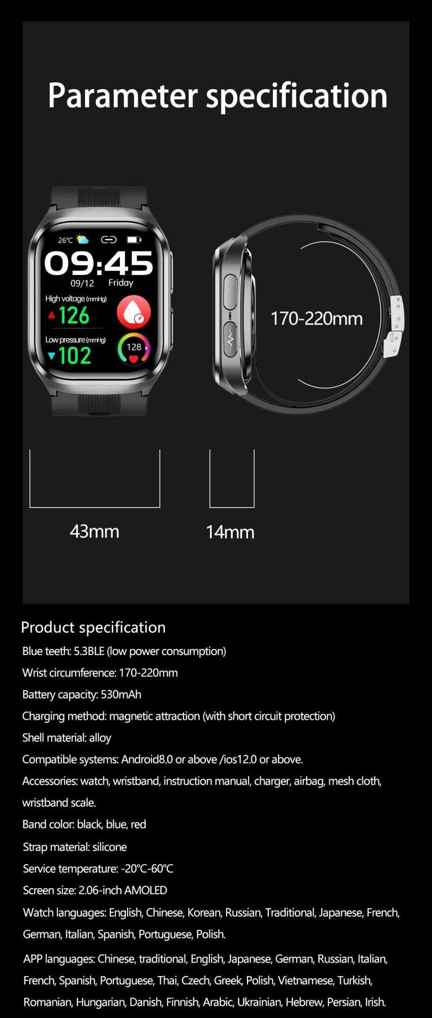 New Air Pump Airbag True Blood Pressure Health Measure Smart Watches Men Micro Physical Examination Fitness Sport SmartWatch NFC