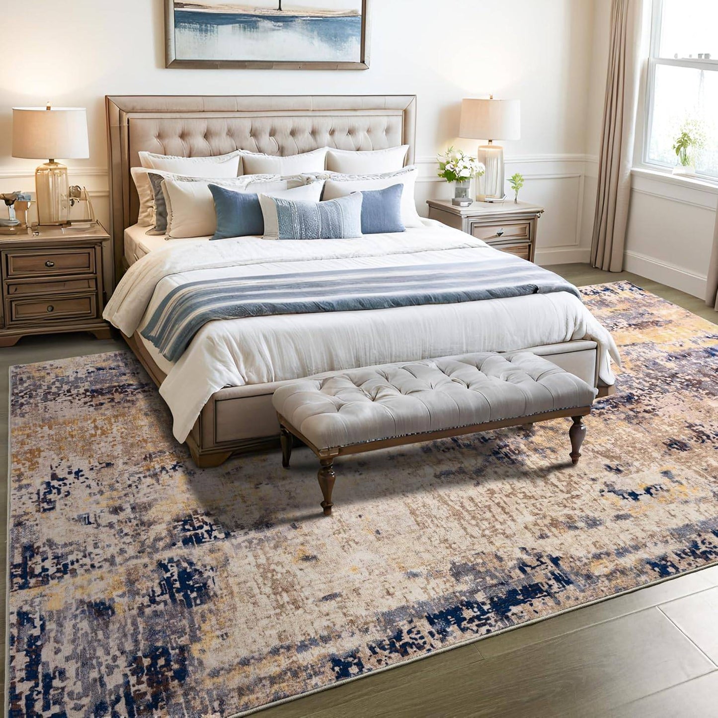 Living Room Area Rugs Soft Large Modern Abstract Area Rug, Boho Vintage Machine Washable Non Slip Carpet , Low Pile Rugs