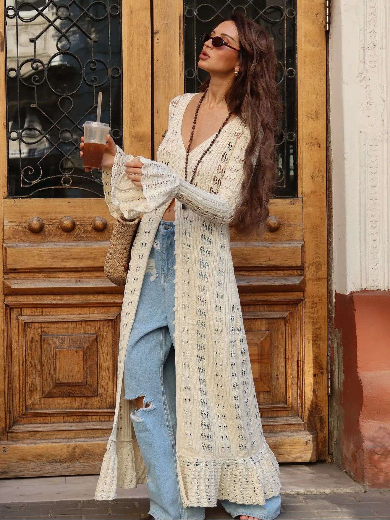 Hollow Breasted Sweater Long Dress Women Summer Party Dresses Cover Up Elegant S