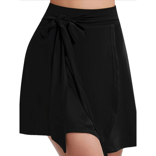 Plus Size 1XL-5XL Women's Fashion High-Waisted Tennis Skirt with Pockets Ladies Casual Elegant Solid Black Skirt