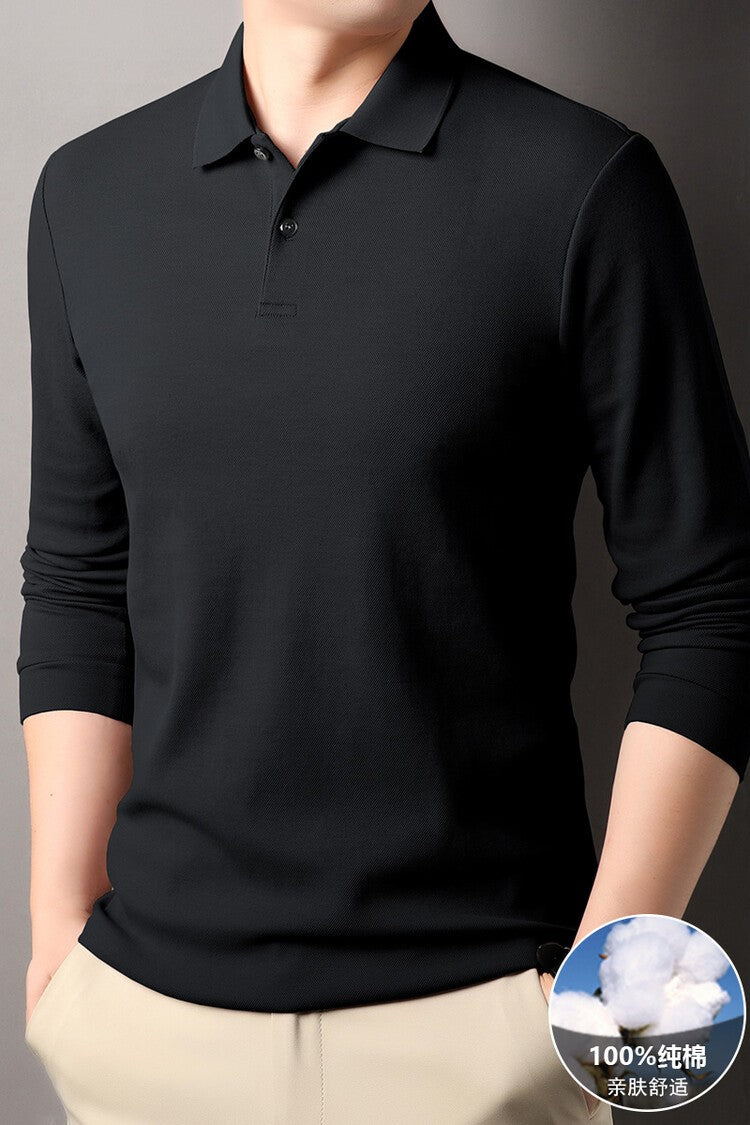 Durable 100% Cotton Men Polo Shirt,Autumn Leisure Long Sleeve, Breathable Lapels T-shirt, 16 Colors, Perfect for Golf and Sports