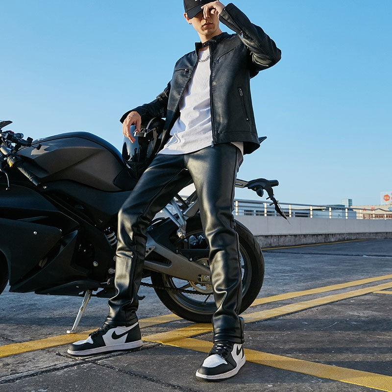 Shilin brand leather jacket men new plush thickened leather coat Slim fit Korean fashion winter casual leather jacket