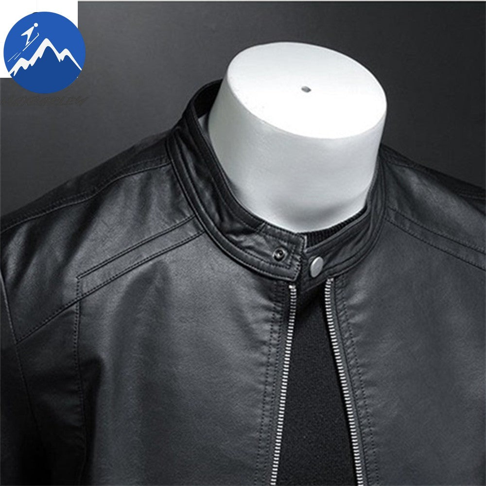 Spring Autumn Leather Jacket Men Stand Collar Slim Pu Leather Jacket Fashion Motorcycle Causal Coat Mens Moto Biker Leather Coat