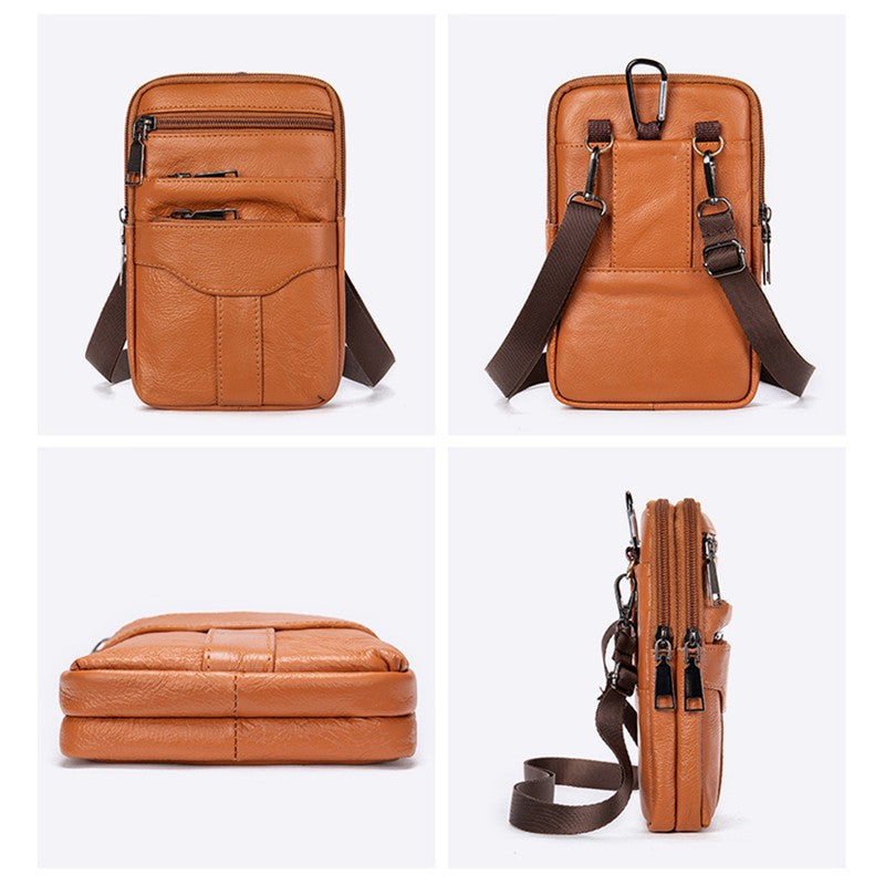 Men Genuine Leather Shoulder Male fanny pack High Quality Messenger Bags Men's Fashion Business Belt Bag Small Briefcase Waist