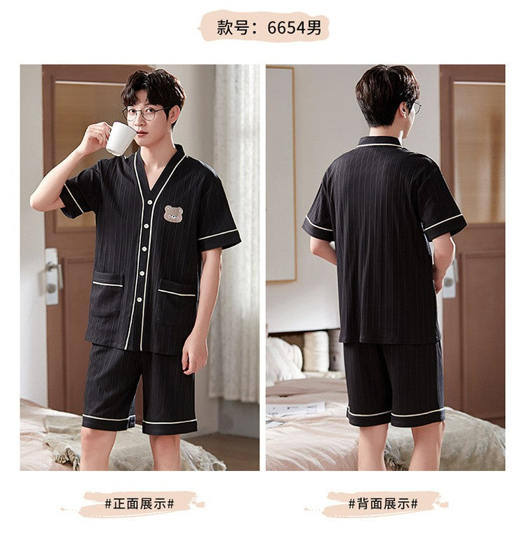 Japan Kimono Cartoon Couples Sleepwear Cotton Mens Women Summer Short Pajamas Set Loungewear for Young Girl Boy Home Clothes
