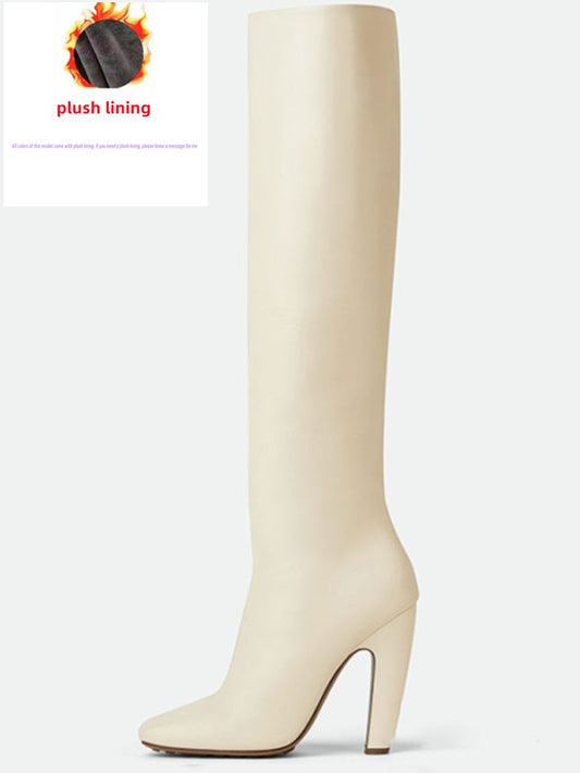 2025 Women's New Winter Coarse High Heels Knee Boots European and American Sexy Square Head Side Zipper Fashion Large Boots