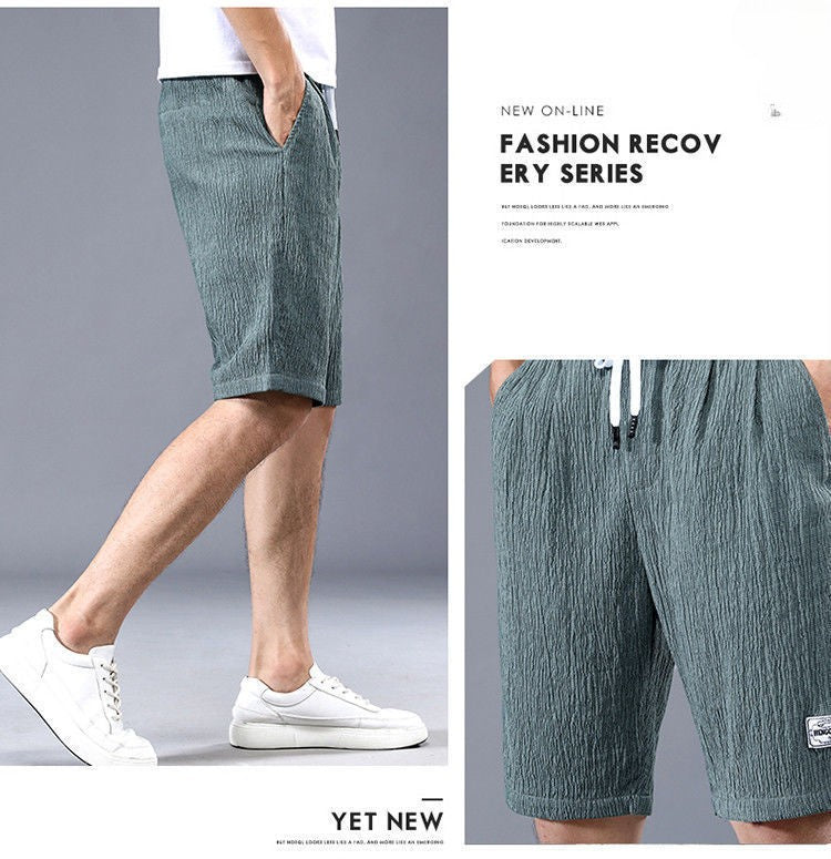 Sleeping Pants Ice Silk Shorts Men Casual Shorts Loose 5-Minute Pants Solid Youth Home Shorts Elastic Waist Large Pajama Pants