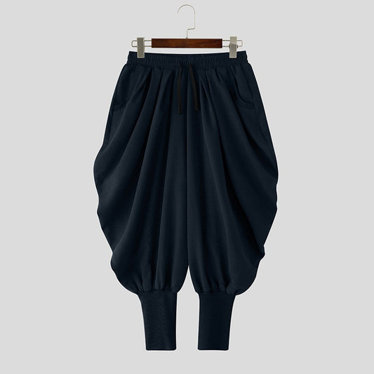 INCERUN Men Pants Solid Color Drawstring Joggers Casual Male Harem Pants Streetwear Loose Fashion Leisure Trousers Men S-5XL