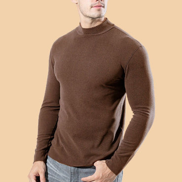 Hot Winter Warm Men Mock Neck Basic Plain T-shirt Blouse Pullover Long Sleeve Top Male Outwear Slim Fit Stretch Fashion Sweater
