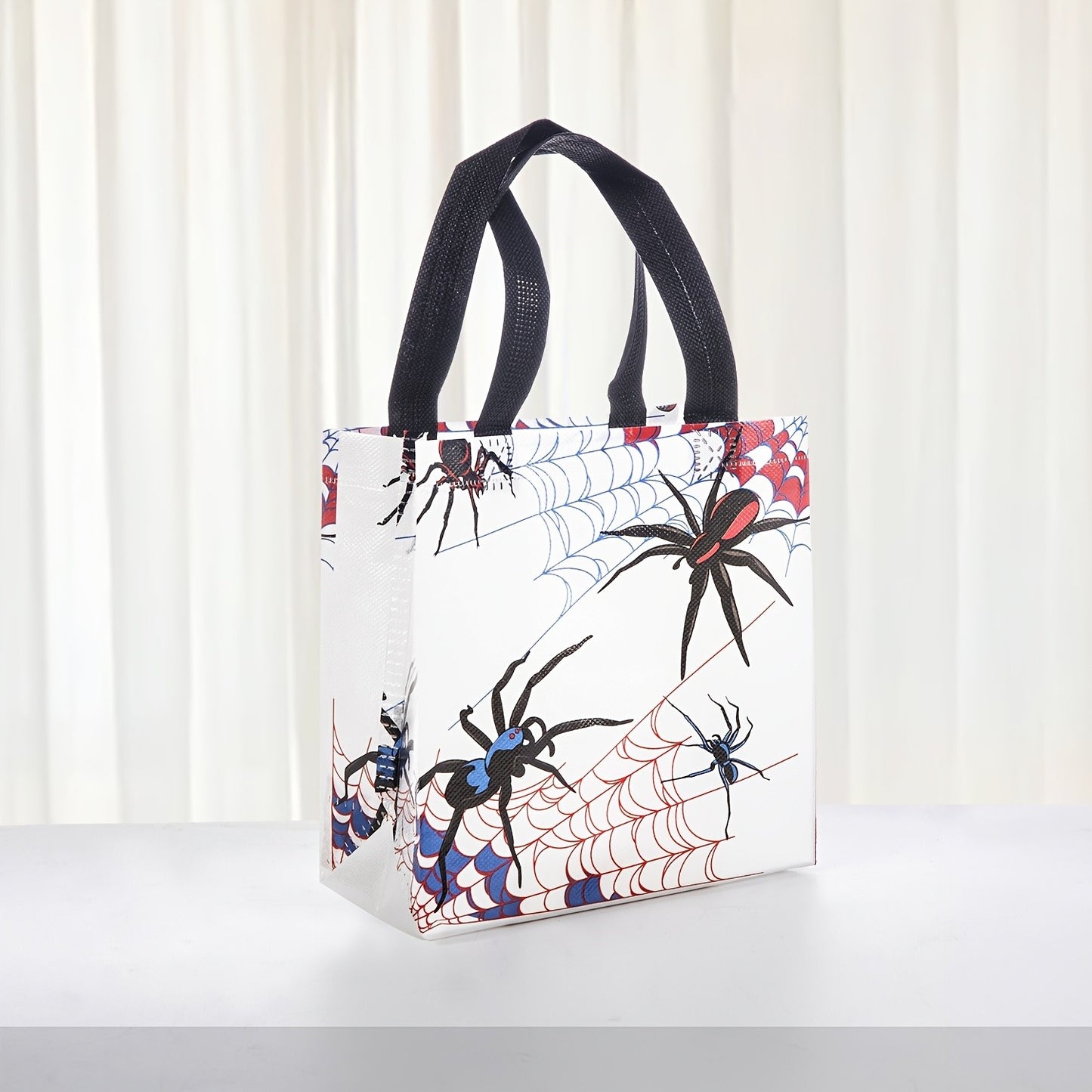 6/30pcs Spider Print Gift Bags Non Woven Tote Bags Halloween Party Favor Bags for Candy Gifts and Shopping