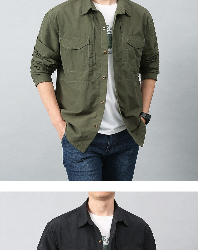 Spring Autumn Tactical Shirts Men Work Long Sleeve Shirt Outdoor Combat Multi-pocket Quick Dry Cargo Camping Long-sleeved Shirts