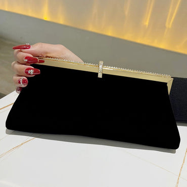 Autumn Winter Luxury Silk Velvet Clutch with Rhinestone Decoration for Formal Events Evening Party Women's Bag