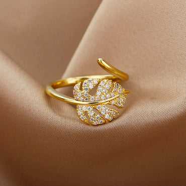 Gold Plated Stainless Steel Crystal Rings For Women Chain Geometry Zircon Finger Ring Jewelry Gift anillos mujer 2025 New Trendy