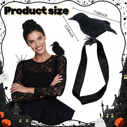 Halloween Realistic Crow Statue Shoulder Strap Style for Halloween Party Indoor Outdoor House Garden Decoration Christmas Party