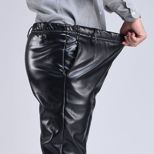 Spring Autumn Men Leather Pants Smart Casual Male PU Faux Leather Trousers Plus Size Oversize
