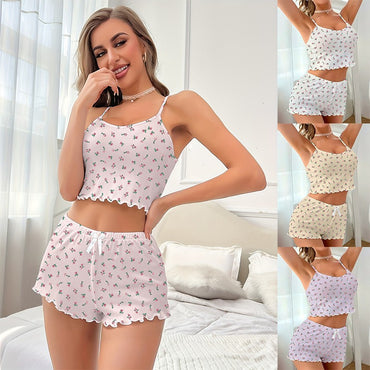 Casual Printed Pajamas For Women Two Pieces Sleepwear Women's Pajama Shorts Loungewear Sets Nightwear Female Home Suit Clothes