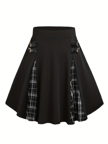 2025 European and American fashion summer new large size girls Gothic mini skirt high waist plaid A-line