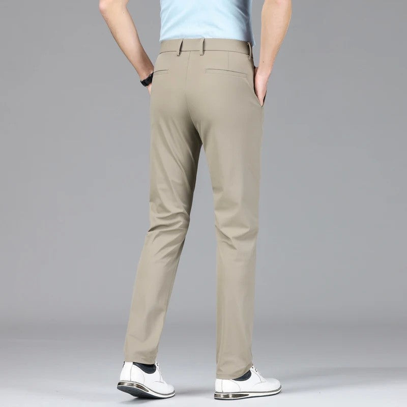 New Summer Men's Ice Silk High Stretch Business Suit Pants Male Army Green Blue Elastic Formal Office Straight Formal Trousers