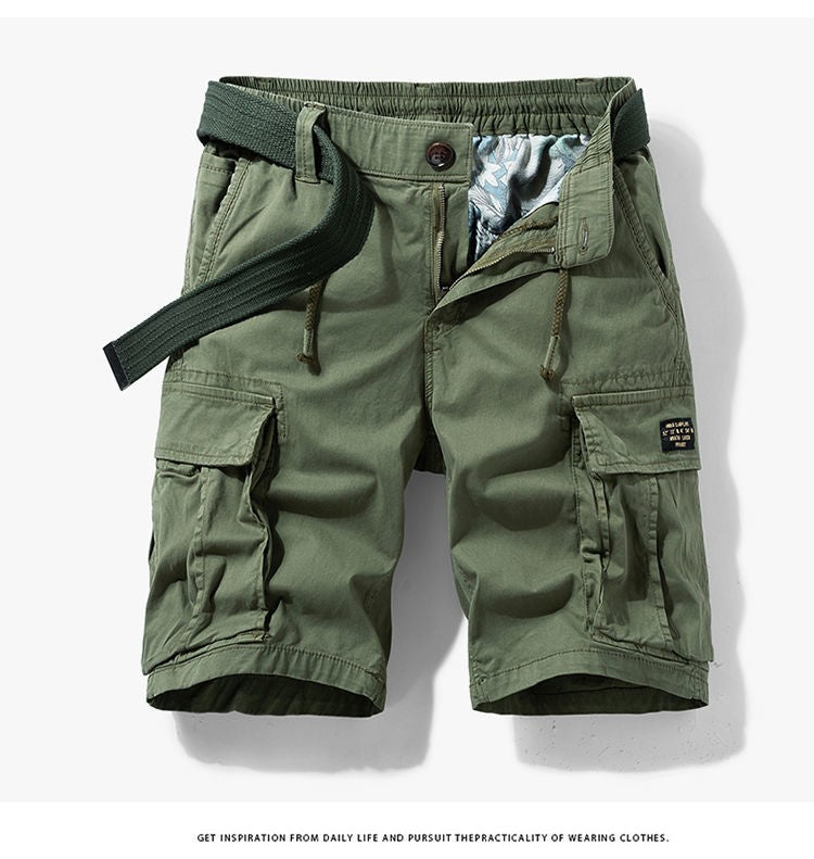 Men's Casual Loose Cotton Work orts American Retro Sle Five-Quarter Length Youth Faion Summer Apparel Straight Leg Fit
