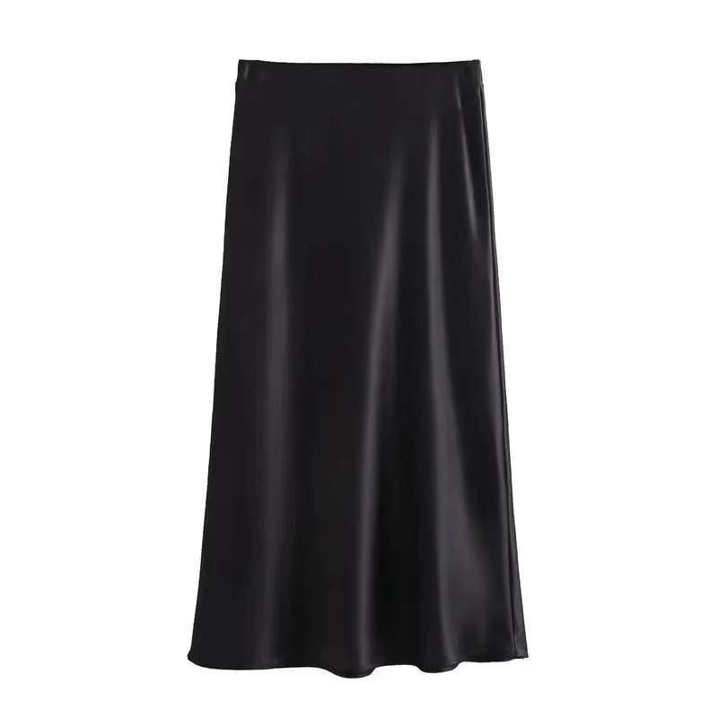 Women 2025 Satin Black Skirt Women High Waist Long Skirts for Women Summer White