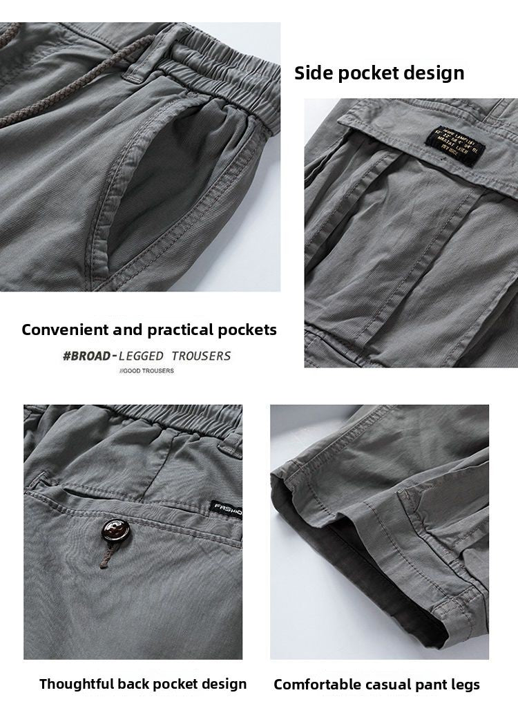Men's Casual Loose Cotton Work orts American Retro Sle Five-Quarter Length Youth Faion Summer Apparel Straight Leg Fit