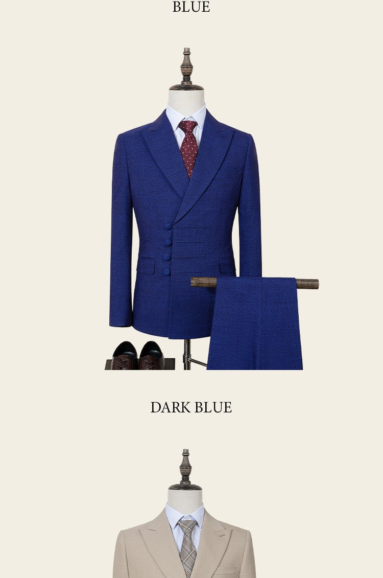ST Cassy Elegant man suit for wedding Slim Fit Double Breasted Multiple buttons Casual Business man 2 piece outfit set