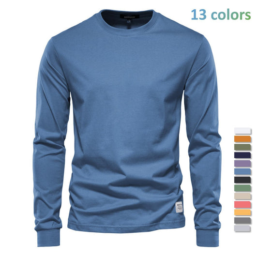 AIOPESON Camiseta Masculina De Algodão De Cor Sólida Gola Redonda Manga Longa Primavera Outono Camiseta Básica De Alta Qualidade Masculina