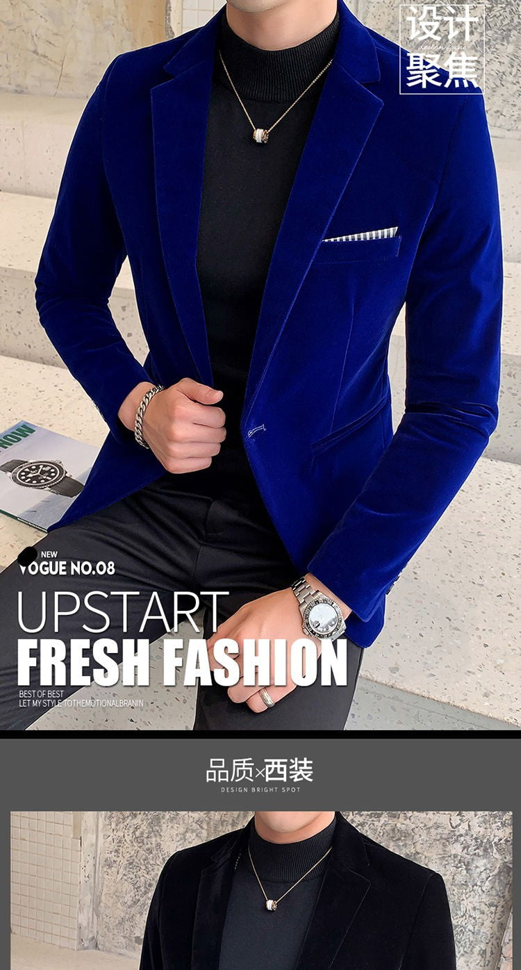 Mens Blazer Men's Fashion Business Corduroy Shirt Gentleman British Style Casual Slim-fit Wedding Work Mens Blazer Jacket 5XL