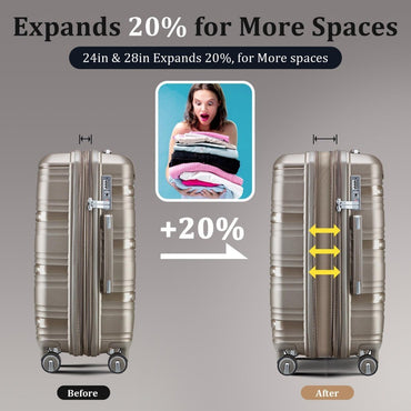 Conjunto de 4 Peças de Malas Giratórias, Malas Rígidas Expansíveis Aprovadas pela TSA, Conjunto de Viagem Leve para Homens e Mulheres