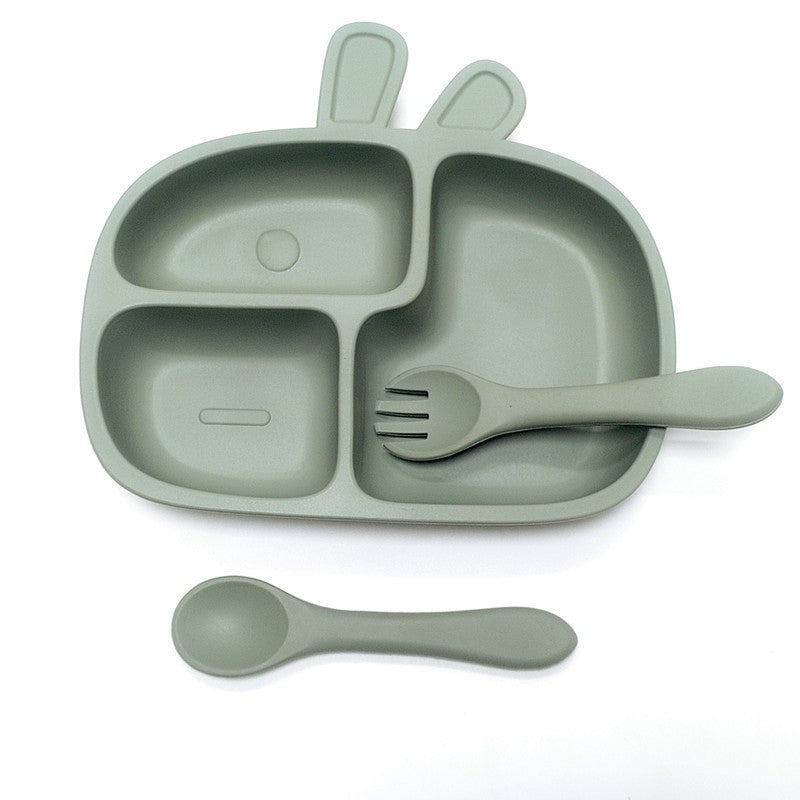 3pcs Children's silicone dinner plate set one-piece suction cup complementary plate compartment plate eating training