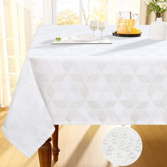 Olanly Rectangle Table Cloth For Home Jacquard Dyeing Tablecloth For Banquet Party Leaf Flower Diagram Polyester Tablecloth Grey