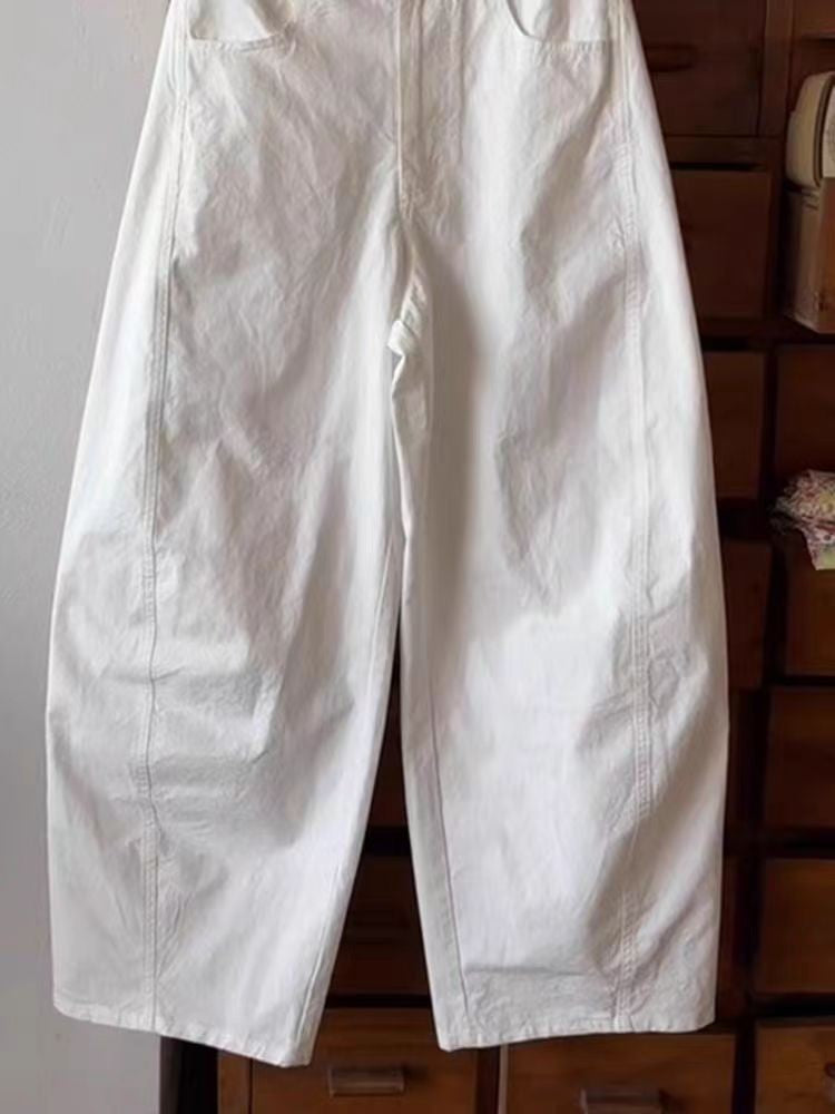 Pure Cotton Casual Trousers Pear ape Body Workwear Pants High Waist Straight Leg Loose Fit Breathable Comfortable Nine Points