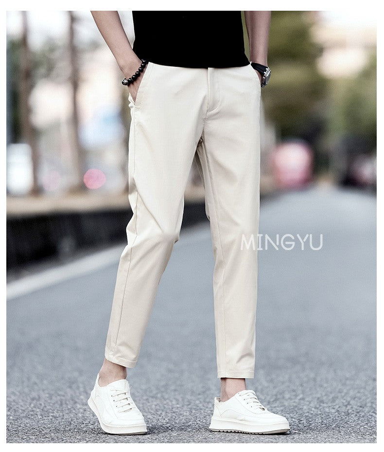 2025 New Summer Cotton Ankle Length Pants Men Slim Elastic Waist Jogger Outdoors Korean Work Suit Casual Trousers Male 28-38