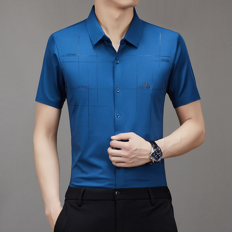 Men's Ice Silk Business Shirt Short Sleeve Anti-wrinkle Iron-free Seamless Shirt Highly Elastic Comfortable Wear Gift for Man