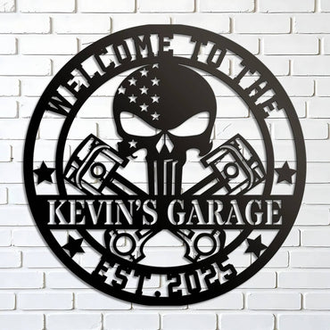 Custom Motorcycle Skull Metal Sign, Personalized Garage Sign, Motorcycle Handlebar Sign, Garage Decor, Gift for Dad Husband