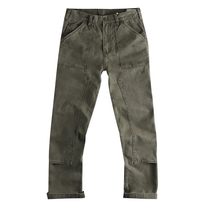 2025 Spring New American Retro Amekaji Heavyweight Woven Cargo Pants Men's Simple 100% Cotton Washed Straight Casual Trousers