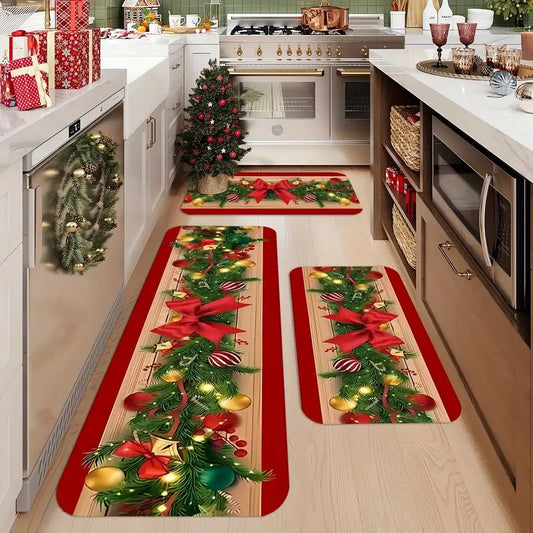 VIKAMA Christmas Gift Design Pattern Kitchen Mat Set Comfortable Absorbent Non-Slip-Perfect for Laundry Room, Bedroom Hallway
