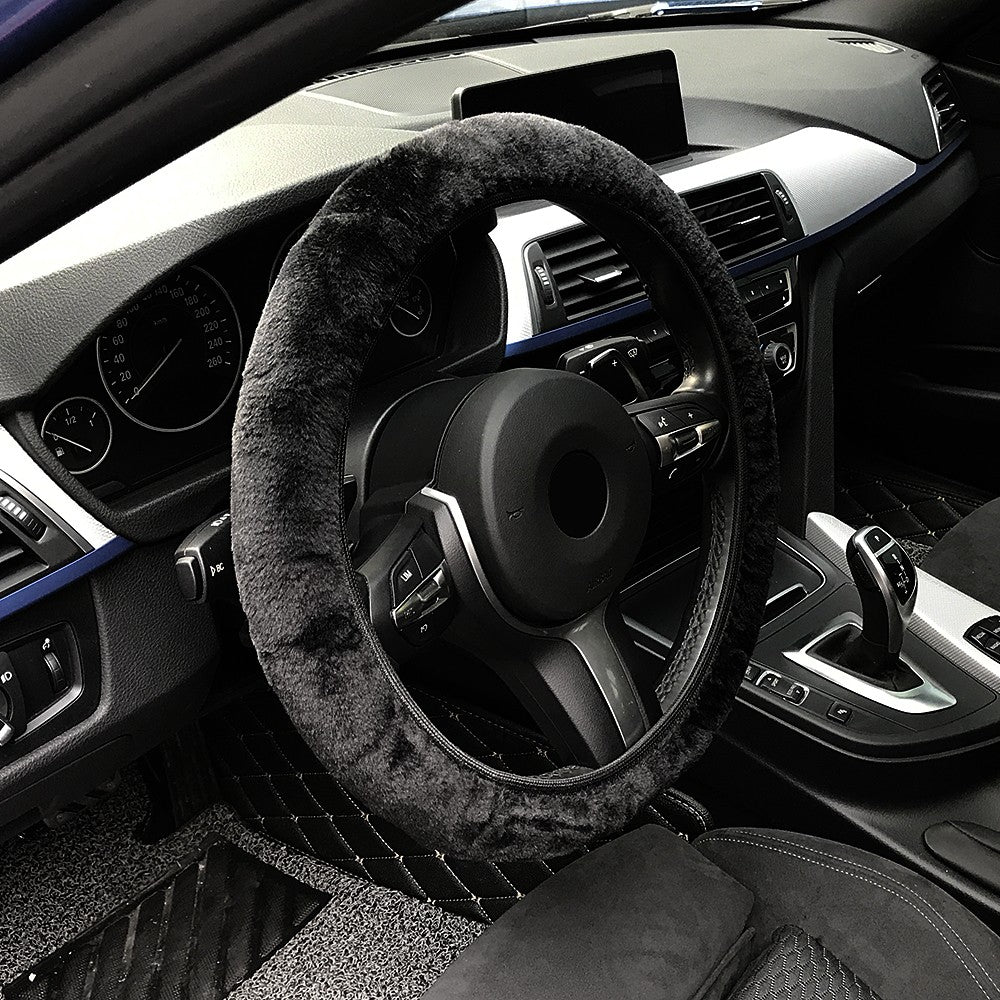 Premium Soft Short Fur Car Steering Wheel Cover High-density Warm Plush Winter Steering Wheel Protector Cover 38cm Accessories