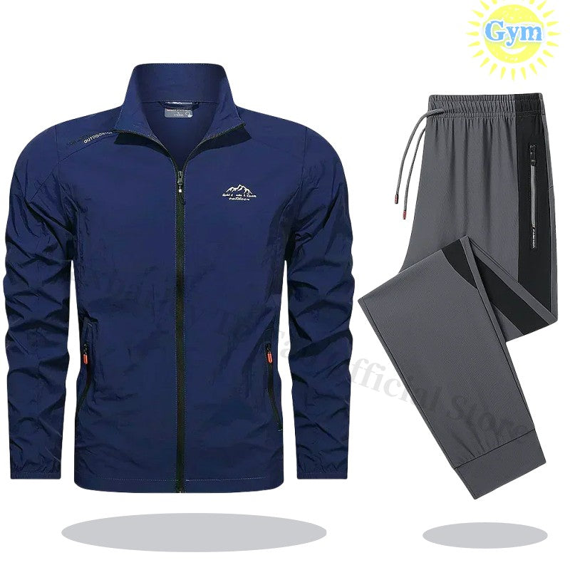 2025 Mens Sportswear Spring Summer Tracksuit 2 Piece Sets Sports Suit Sun Jacket + Pant Running Set Male Gym Exercise Clothing