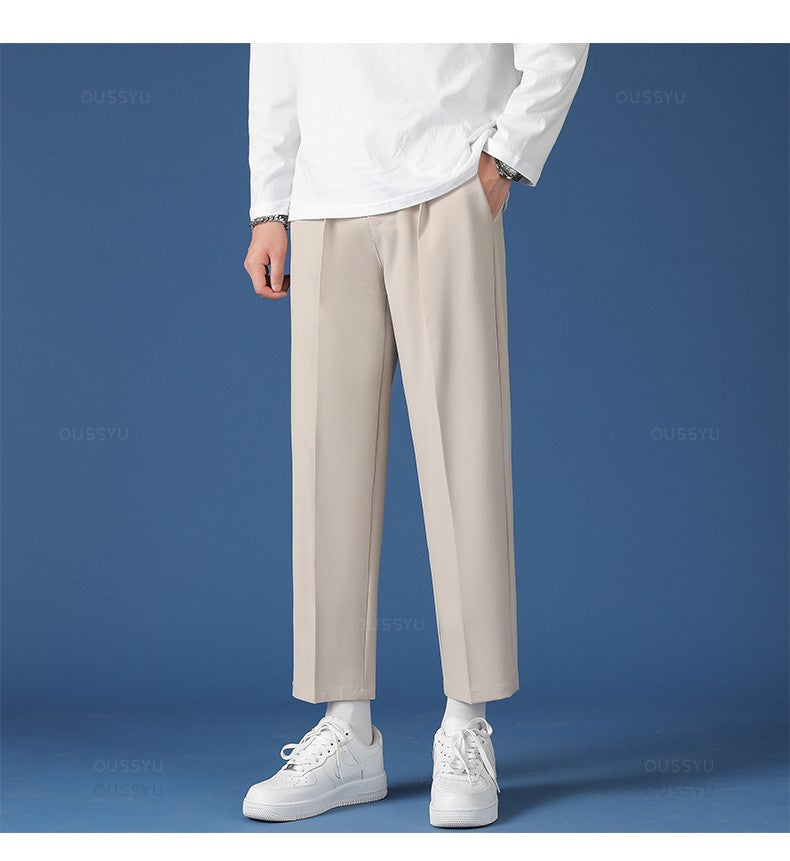 Spring Summer New Smooth Pendulous Suit Pants Men Business Long Trousers Korean Formal Ankle Length Pant Male Plus Size 40