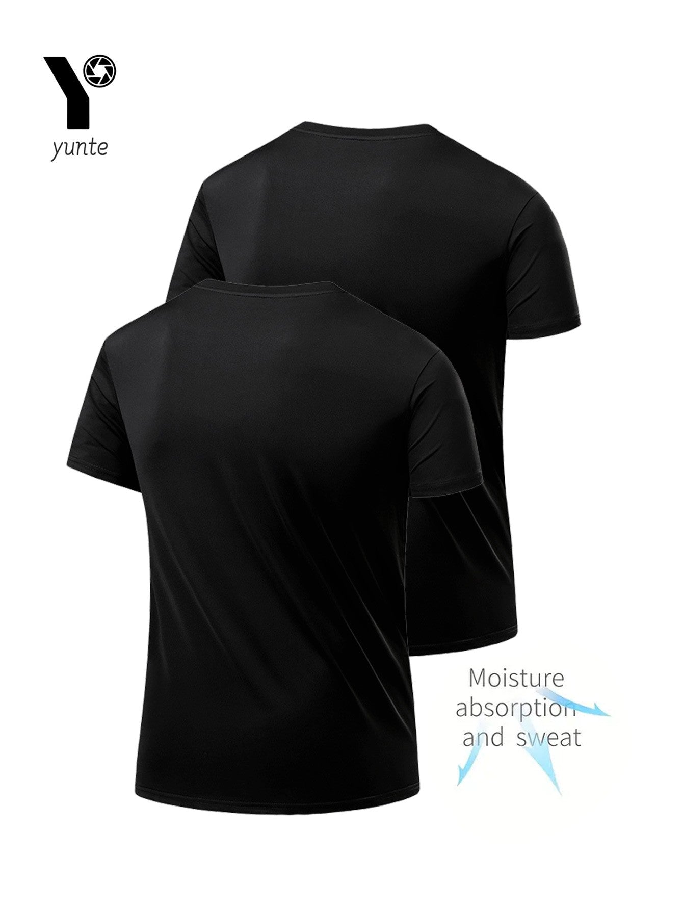 Round Neck T-Shirt 2-Pack Black Ultra-Light Men's Quick Drying Breathable Sweat-Absorbent Shirt Suitable for Fitness Gym and Run