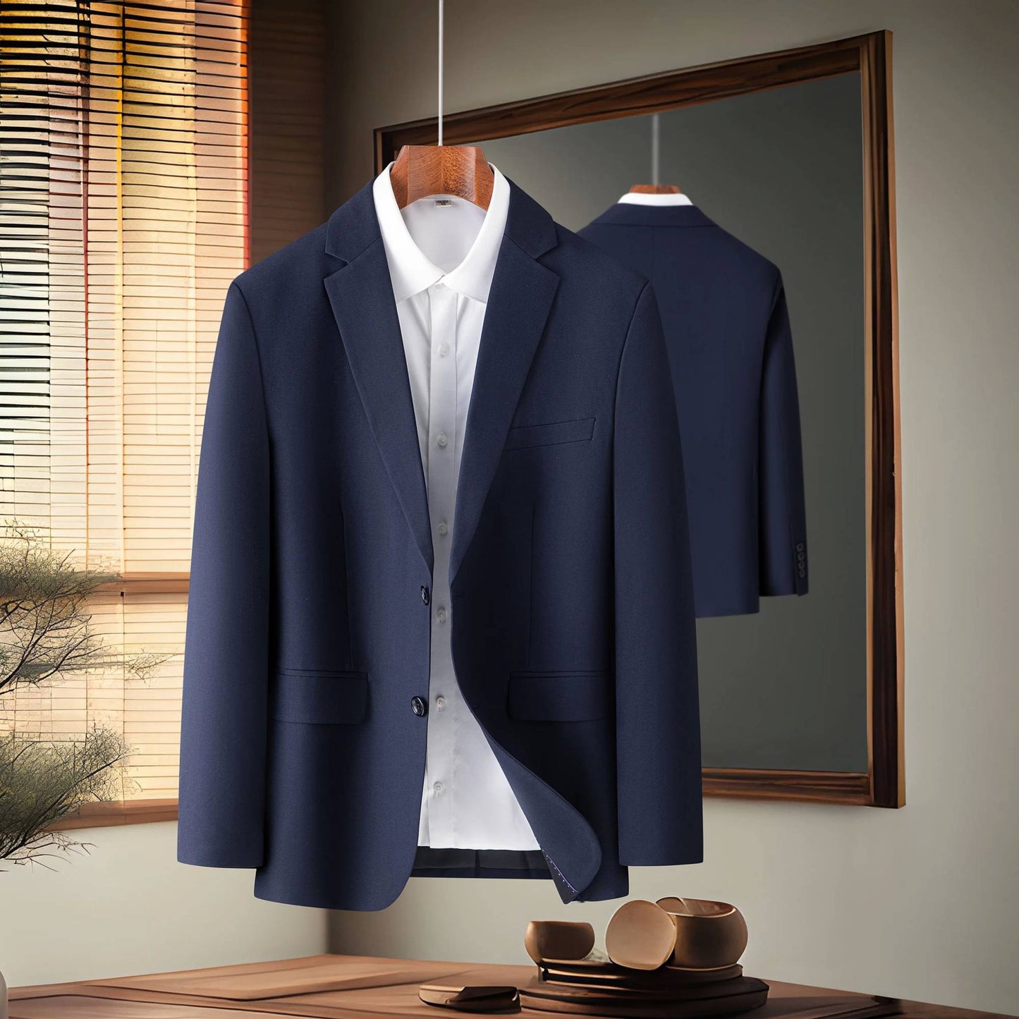 2024 Men's Fine Solid Color Business Suit Coat - Fashionable Gray Black Navy Blue Single-breasted Casual Work Leisure Jacket
