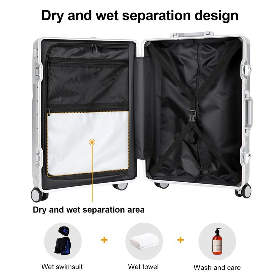 Luggage, 22.4 x 15.4 x 9.4 Aviation Certified, Polycarbonate Aluminum Hardshell, Expandable CarryOn Luggage with Spinner Wheels,