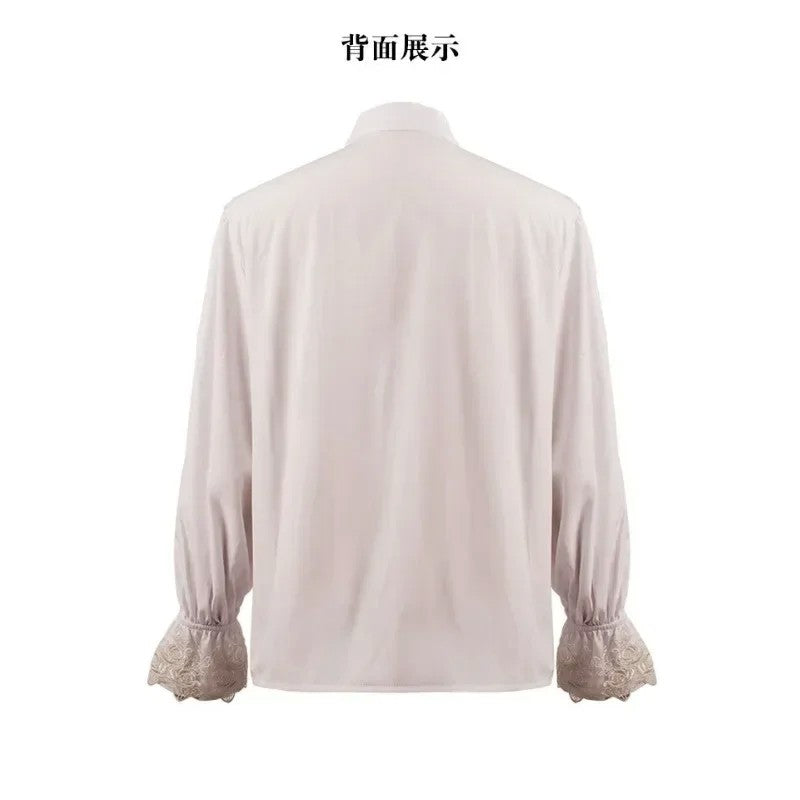 Mandylandy Vampire Men Shirts Tops Renaissance Victorian Steampunk Ruffled Shirt Tops Medieval Halloween Costume Clothing Tops